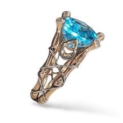 Aquamarin Renk Otantik Rose Gümüş Yüzük