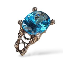 Aquamarin Renk Otantik Rose Gümüş Yüzük
