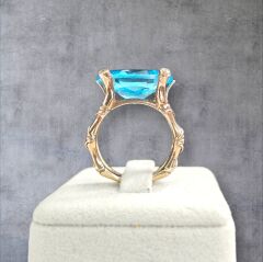 Aquamarin Renk Otantik Rose Gümüş Yüzük