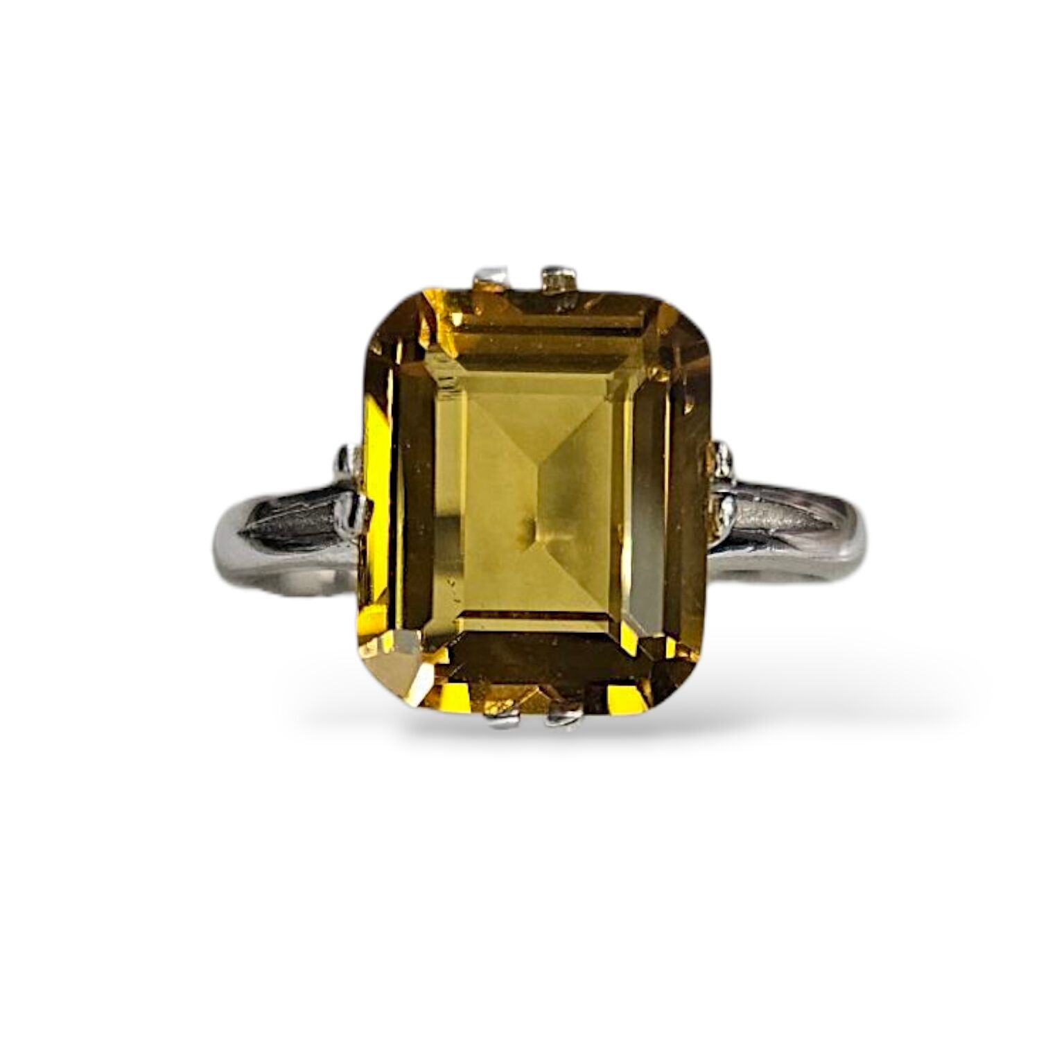 Baget Kesim Sitrin Kristal Gümüş Yüzük