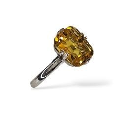 Baget Kesim Sitrin Kristal Gümüş Yüzük