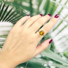 Baget Kesim Sitrin Kristal Gümüş Yüzük