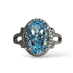 Oval Form Aquamarin Taşlı Gümüş Yüzük