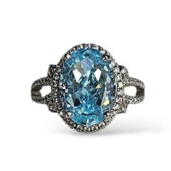 Oval Form Aquamarin Taşlı Gümüş Yüzük