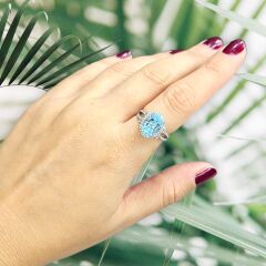 Oval Form Aquamarin Taşlı Gümüş Yüzük