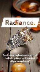 Dikdörtgen Form Sitrin taşlı Gümüş Yüzük