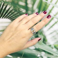 Dikdörtgen Form Sitrin taşlı Gümüş Yüzük