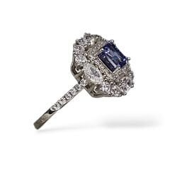 Safir Taşlı Elmas Kesim Gümüş Yüzük