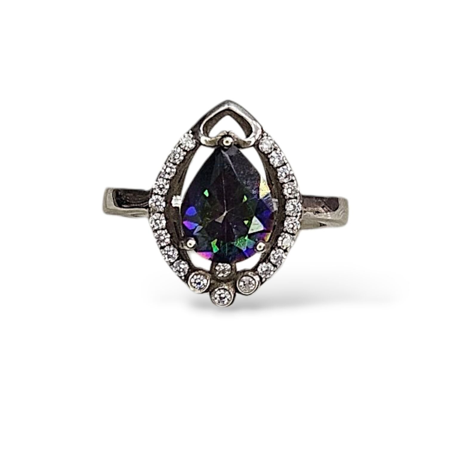 Mistik Topaz Taşlı Damla Model Gümüş Yüzük