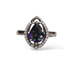 Mistik Topaz Taşlı Damla Model Gümüş Yüzük