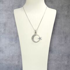 Kadın Hilal Model Şık Gümüş Kolye