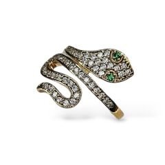 Yılan Form Taşlı Gold Renk Gümüş Yüzük