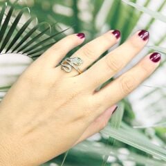 Yılan Form Taşlı Gold Renk Gümüş Yüzük