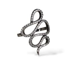 Yılan Form Siyah Detaylı Taşlı Gümüş Yüzük