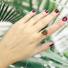 Dikdörtgen Form Kristal Kesim Gümüş Yüzük