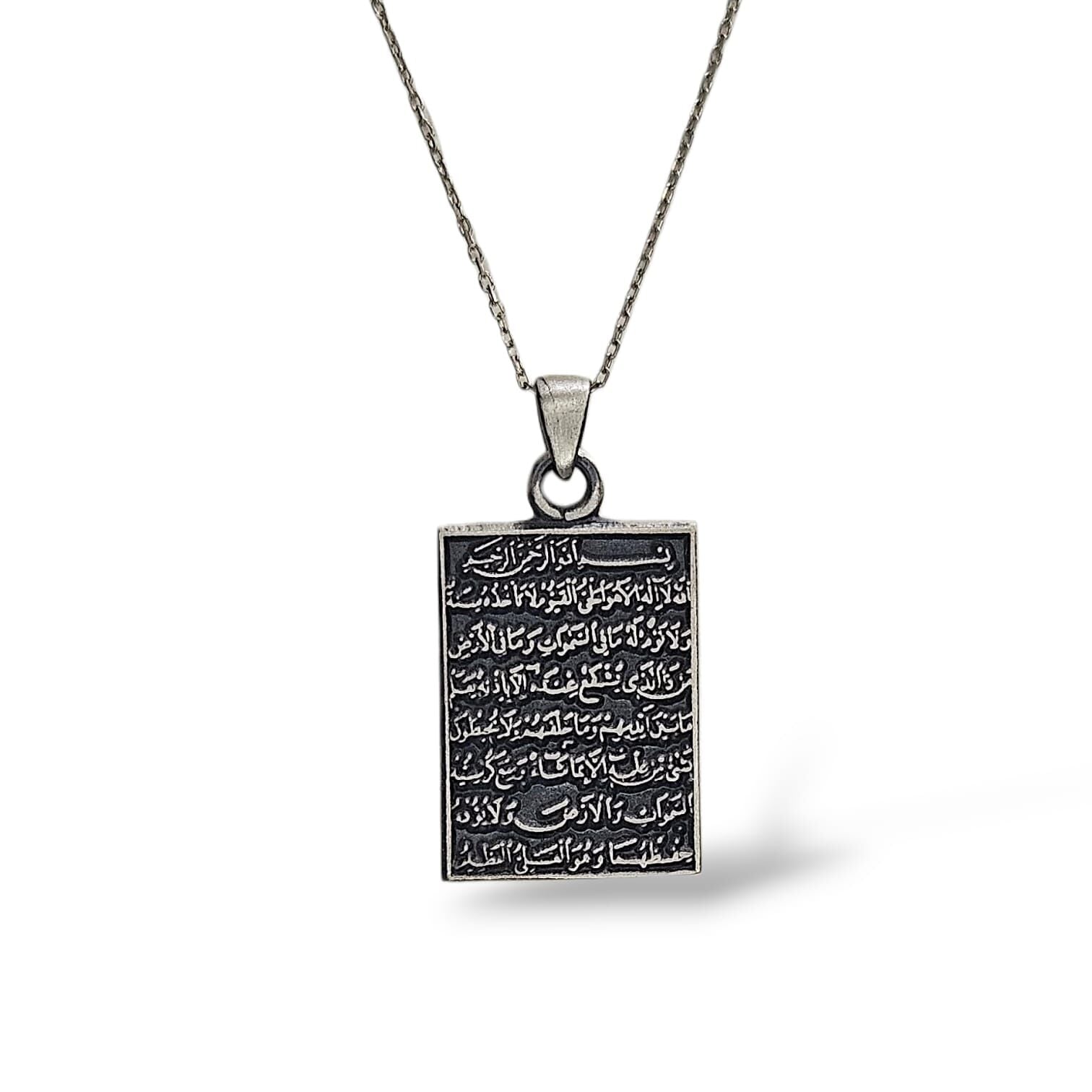 Ayetel Kürsi Yazılı Kadın-Erkek Gümüş Kolye