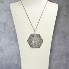 Allah Yazılı Oksitli Kadın-Erkek Gümüş Kolye