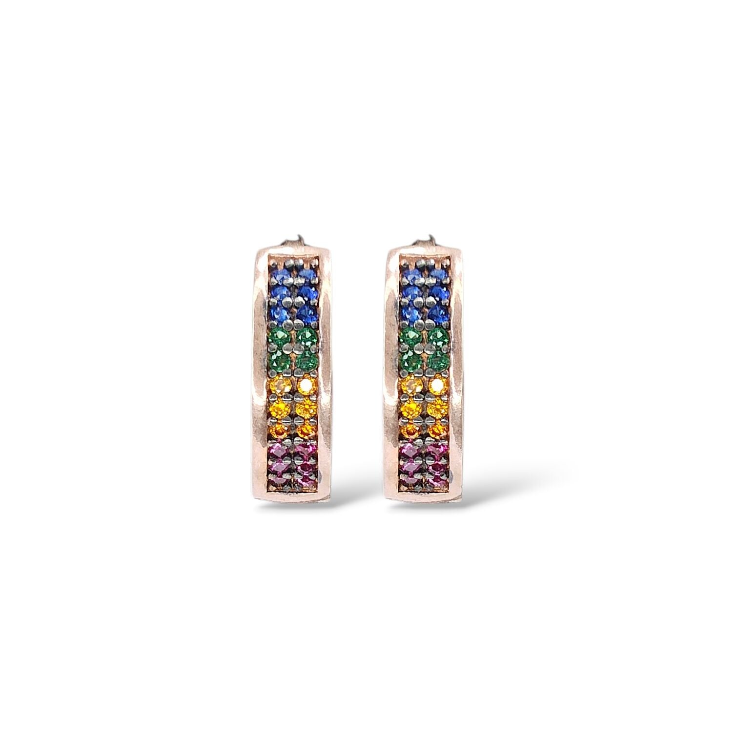 Renkli Taşlı Rose Kaplama Kadın Gümüş Halka Küpe