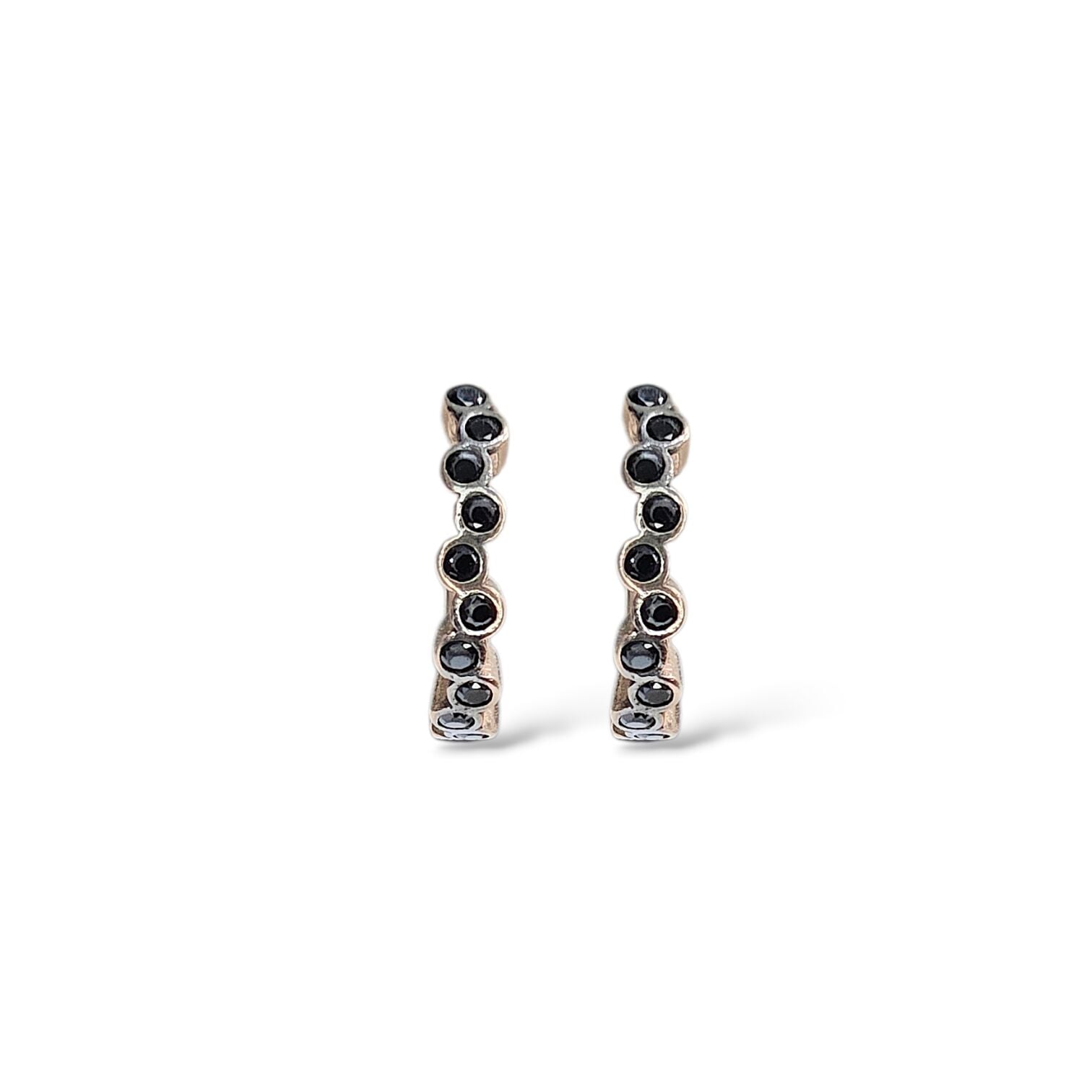 Siyah Taşlı Rose Kaplama Kadın Gümüş Halka Küpe