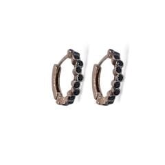 Siyah Taşlı Rose Kaplama Kadın Gümüş Halka Küpe