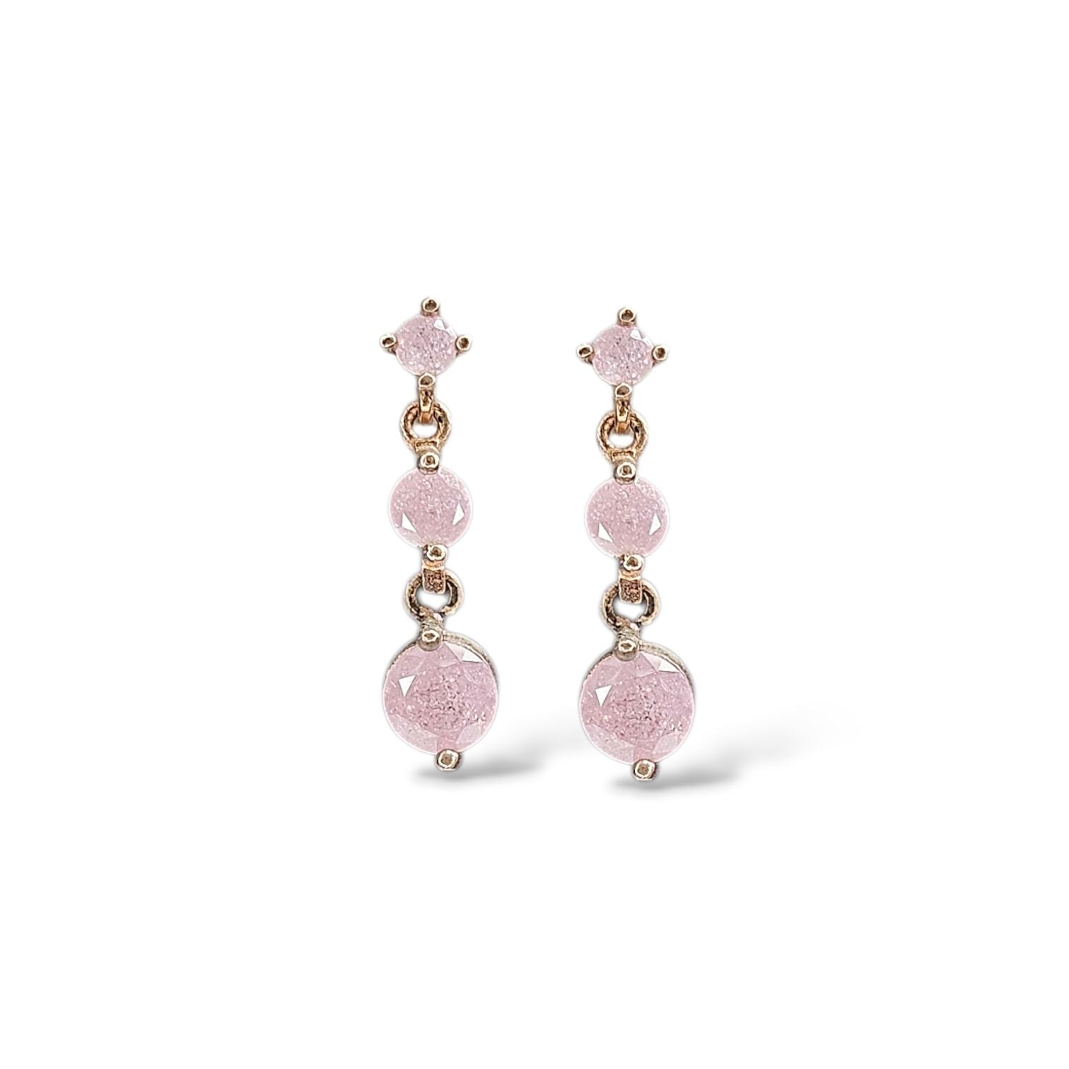 Kristal Taşlı Rose Kaplama Sallantılı Kadın Gümüş Küpe