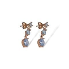 Mavi Taşlı Rose Kaplama Sallantılı Kadın Gümüş Küpe