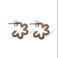 Siyah Taşlı Çiçek Model Kadın Gümüş Küpe