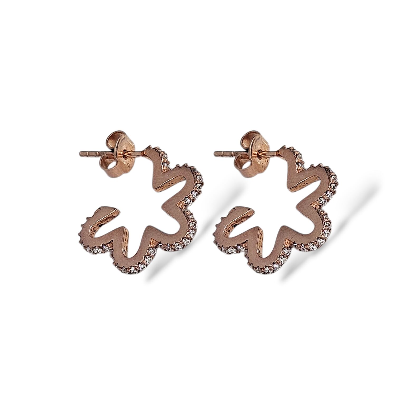 Kristal Taşlı Çiçek Model Rose Kaplama Kadın Gümüş Küpe