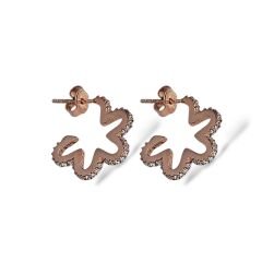 Kristal Taşlı Çiçek Model Rose Kaplama Kadın Gümüş Küpe