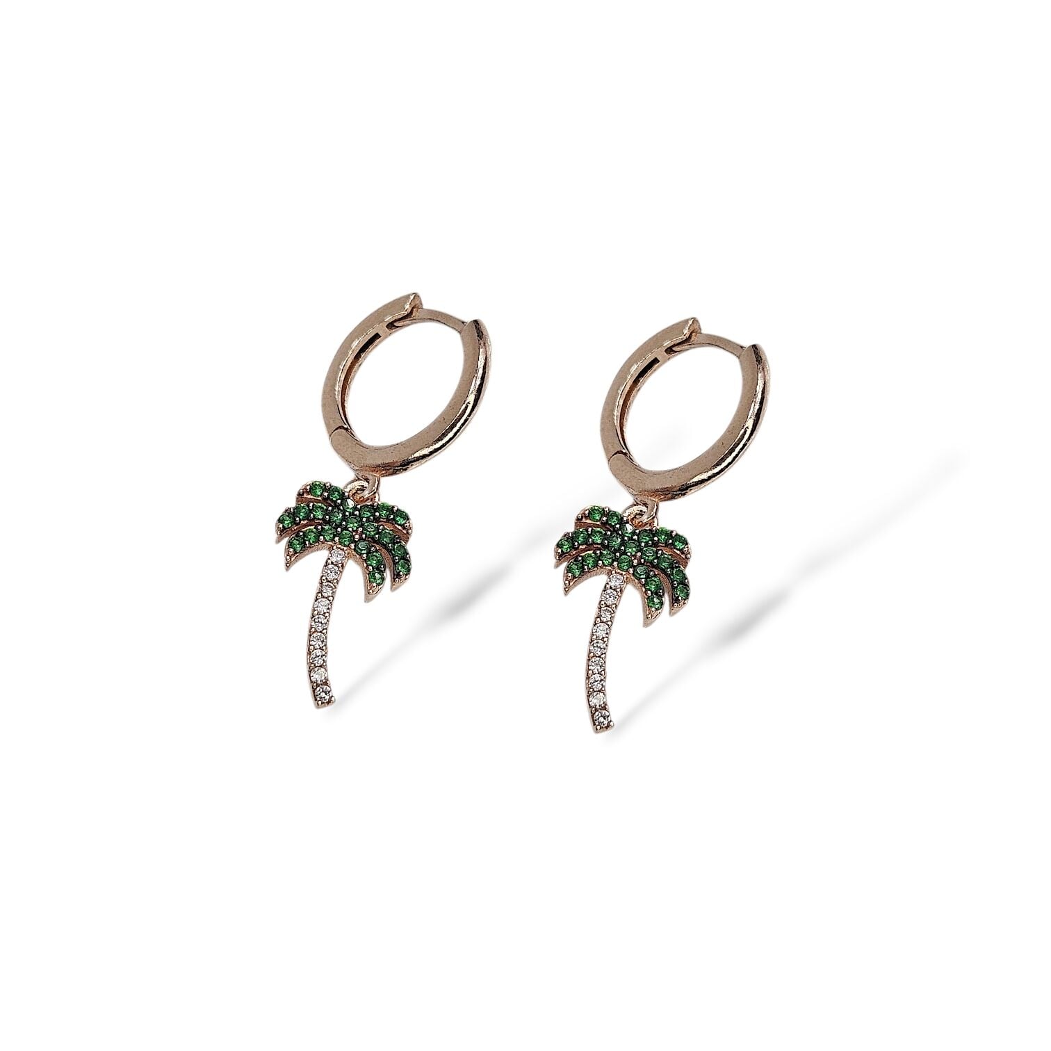 Palmiye Model Rose Kaplama Sallantılı Kadın Gümüş Küpe